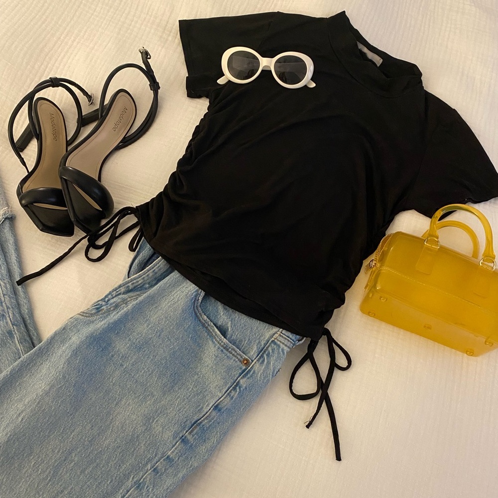 Black Short Sleeve Top with Side Ties